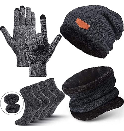Beanie Hat Scarf Sock Touchscreen Gloves Set for Men Women